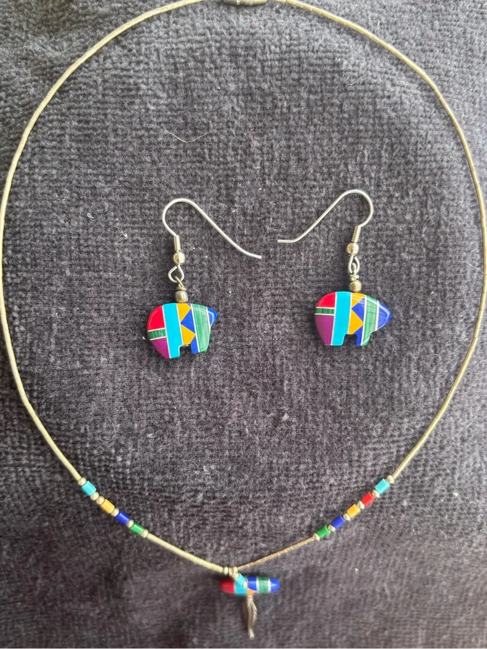 Colorful Inlay Bear Necklace and Earrings Set - Multicolor